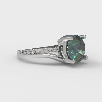 1.71 cttw Blue Moissanite Solitaire with Zirconia Simulated Diamond Accents Engagement Ring - Solid White Gold (VVS1, Round Cut,7.5mm)