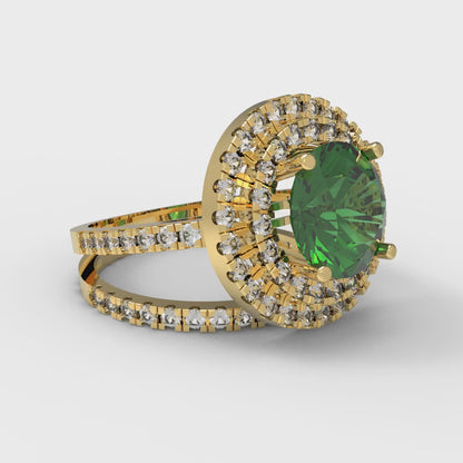 2.73 cttw Round Cut Simulated Emerald Bridal Set - Solid Yellow Gold Engagement Ring & Wedding Band