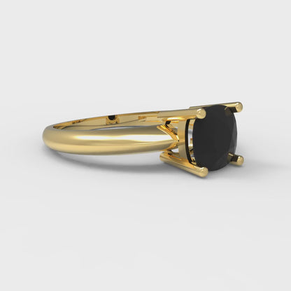 1 cttw Natural Onyx Solitaire  Engagement Ring - Solid Yellow Gold (VVS1, Cushion Cut,6mm)