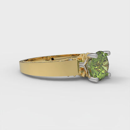 1.06 cttw Natural Peridot Solitaire  Engagement Ring - Solid Yellow/White Gold (VVS1, Round Cut,6.5mm)