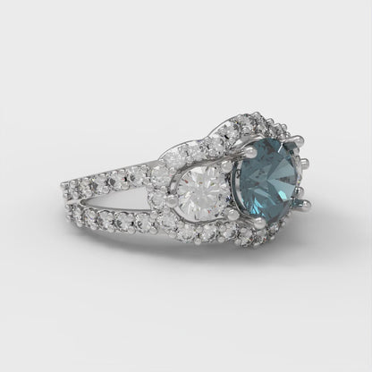 2.16 cttw Natural London Blue Topaz Three-Stone Engagement Ring - Solid Gold (Round Cut,6.5mm)