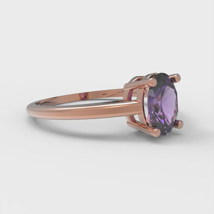1 cttw Natural Amethyst Solitaire  Engagement Ring - Solid Rose Gold (VVS1, Oval Cut,7x5mm)