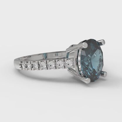 2.21 cttw Natural London Blue Topaz Solitaire with Zirconia Simulated Diamond Accents Engagement Ring - Solid Gold (Oval Cut,9X7mm)