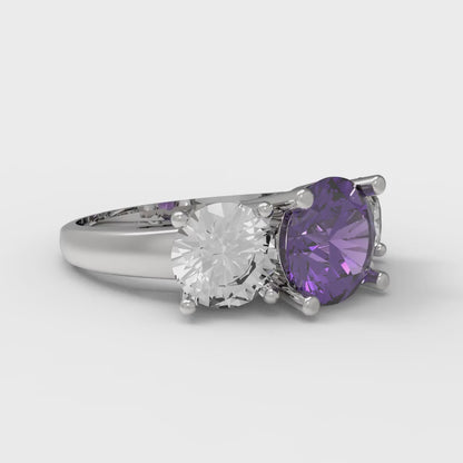 2.5 cttw Natural Amethyst Three-Stone Engagement Ring - Solid Gold (Round Cut,7.5mm)