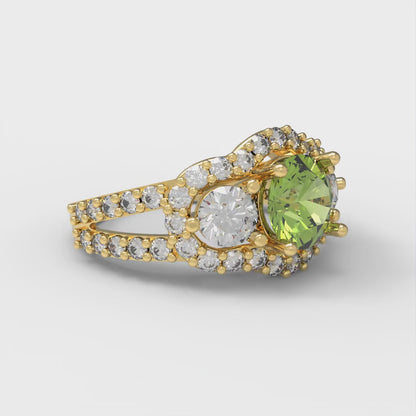 2.16 cttw Natural Peridot Three-Stone Engagement Ring - Solid Gold (Round Cut,6.5mm)