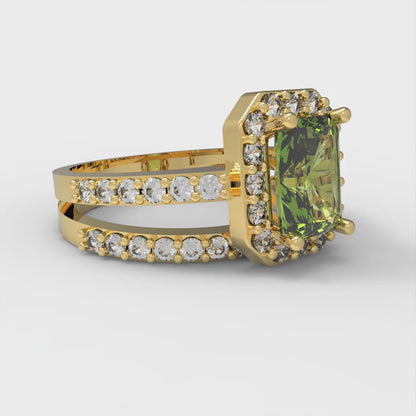 1.92 cttw Natural Peridot Hidden Halo Engagement Ring - Solid Gold (Emerald Cut,7.5X5.5mm)