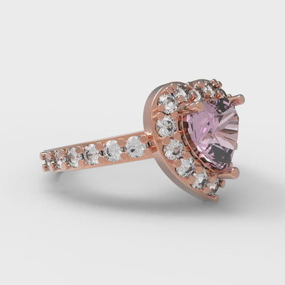 2.03 cttw Zirconia Simulated Pink Diamond Hidden Halo Engagement Ring - Solid Gold (VVS1, Heart Cut,7.0mm)