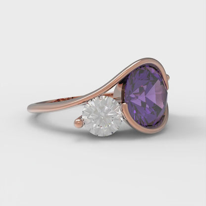 3.5 cttw Natural Amethyst Three-Stone Engagement Ring - Solid Gold (Round Cut,8.0mm)