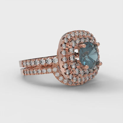 1.7825 cttw Round Cut Natural London Blue Topaz Bridal Set - Solid Rose Gold Engagement Ring & Wedding Band