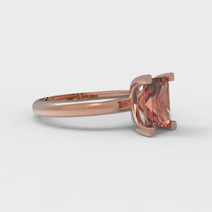 1 cttw Zirconia Simulated Red Diamond Solitaire  Engagement Ring - Solid Gold (VVS1, Emerald Cut,7X5mm)