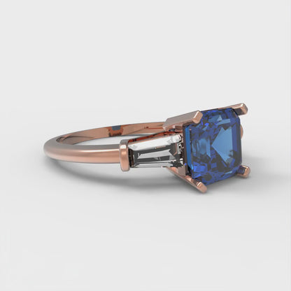 1.62 cttw Simulated Tanzanite Three-Stone Engagement Ring - Solid Gold (Square Emerald Cut,6.5X6.5mm)