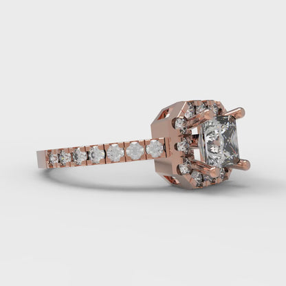 0.89 cttw Certified Moissanite Hidden Halo Engagement Ring - Solid Gold (VVS1, D-F,Princess Cut,4.5mm)