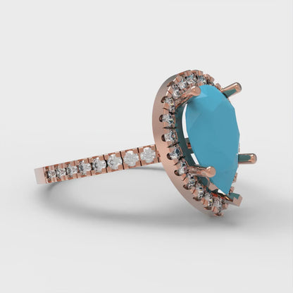 2.38 cttw Simulated Turquoise Hidden Halo Engagement Ring - Solid Gold (Pear Cut,10x7mm )