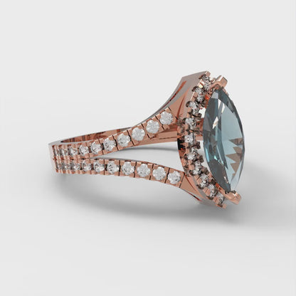 1.2 cttw Natural London Blue Topaz Hidden Halo Engagement Ring - Solid Gold (Marquise Cut,9x4.5mm)