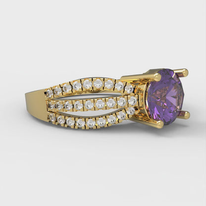 1.27 cttw Natural Amethyst Solitaire with Zirconia Simulated Diamond Accents Engagement Ring - Solid  Yellow/White Gold (VVS1, Round Cut,6.5mm)