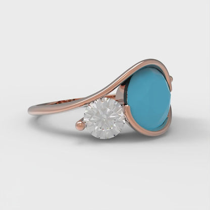 3.5 cttw Simulated Turquoise Three-Stone Engagement Ring - Solid Gold (Round Cut,8.0mm)