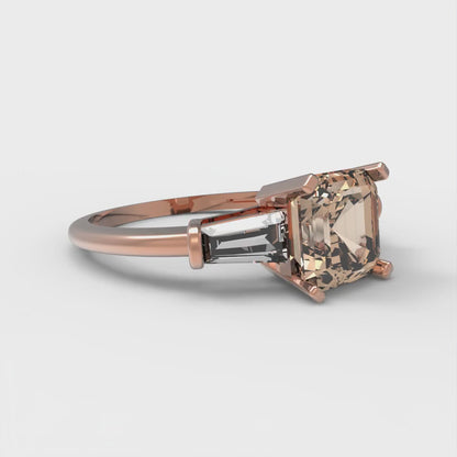 1.62 cttw Yellow Moissanite Three-Stone Engagement Ring - Solid Gold (Square Emerald Cut,6.5X6.5mm)