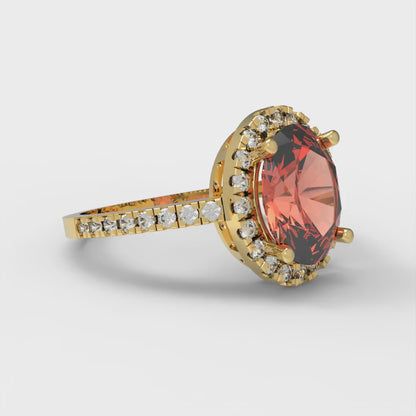 2.27 cttw Zirconia Simulated Red Diamond Solitaire with Zirconia Simulated Diamond Accents Engagement Ring - Solid Gold (VVS1, Oval Cut,9X7mm)