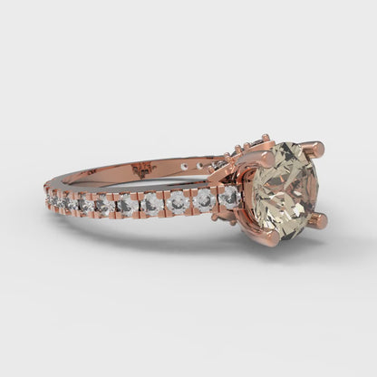 1.465 cttw Natural Morganite Solitaire with Zirconia Simulated Diamond Accents Engagement Ring - Solid Gold (Round Cut,6.5mm)