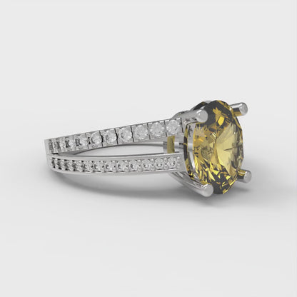 2.32 cttw Natural Citrine Solitaire with Zirconia Simulated Diamond Accents Engagement Ring - Solid Gold (Oval Cut,9X7mm)