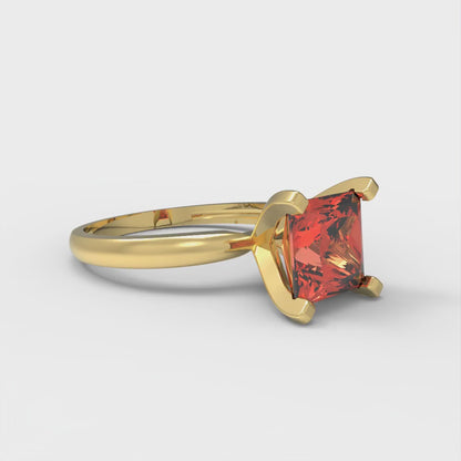 2 cttw Zirconia Simulated Red Diamond Solitaire  Engagement Ring - Solid Gold (VVS1, Princess Cut,7.0mm)