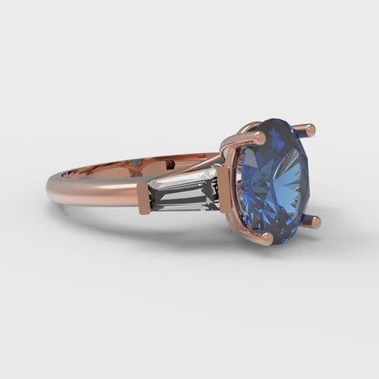 2.5 cttw Simulated Tanzanite Three-Stone Engagement Ring - Solid Gold (Oval Cut,9x7mm)