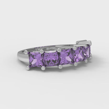 1.75 cttw Simulated Alexandrite Princess Cut White Gold Eternity Wedding Band