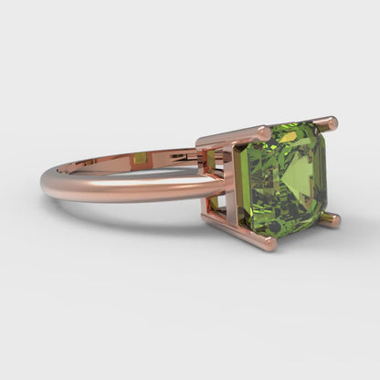 2 cttw Natural Peridot Solitaire  Engagement Ring - Solid Gold (Asscher Cut,7.0mm)