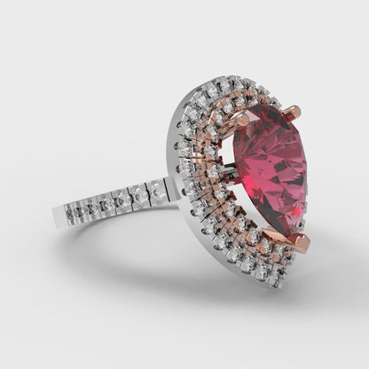 2.48 cttw Natural Garnet Hidden Halo Engagement Ring - Solid White/Rose Gold (VVS1, Pear Cut,10X7mm )