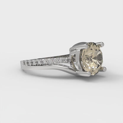 1.71 cttw Natural Morganite Solitaire with Zirconia Simulated Diamond Accents Engagement Ring - Solid White Gold (VVS1, Round Cut,7.5mm)