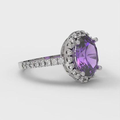 2.27 cttw Simulated Alexandrite Hidden Halo Engagement Ring - Solid Gold (Oval Cut,9X7mm)