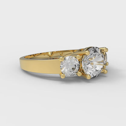 1.5 cttw Moissanite Three-Stone Engagement Ring - Solid Yellow Gold (VVS1, Round Cut,6.5mm)