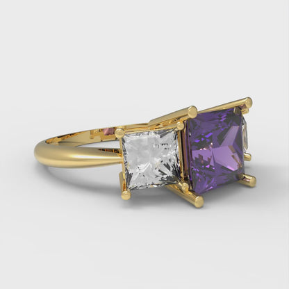 2.5 cttw Natural Amethyst Three-Stone Engagement Ring - Solid Gold (Princess Cut,6.5 mm)