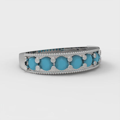0.81 cttw Simulated Turquoise Round Cut White Gold Eternity Wedding Band