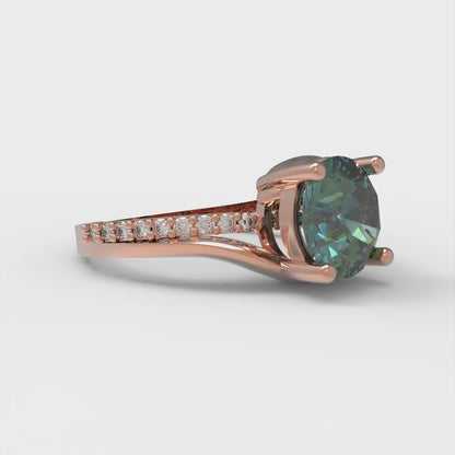 1.71 cttw Blue Moissanite Solitaire with Zirconia Simulated Diamond Accents Engagement Ring - Solid Rose Gold (VVS1, Round Cut,7.5mm)