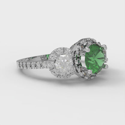 1.46 cttw Simulated Emerald Three-Stone Engagement Ring - Solid Gold (Round Cut,6.0mm)