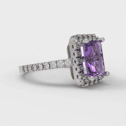 1.86 cttw Simulated Alexandrite Hidden Halo Engagement Ring - Solid Gold (Emerald Cut,7.5x5.5mm)