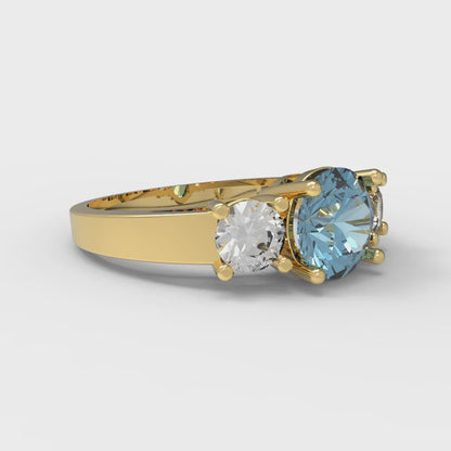 1.5 cttw Natural Swiss Blue Topaz Three-Stone Engagement Ring - Solid Gold (Round Cut,6.5mm)