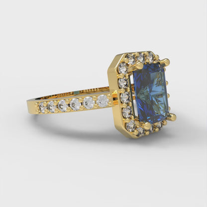 2.16 cttw Emerald Cut Simulated Tanzanite Bridal Set - Solid Yellow Gold Engagement Ring & Wedding Band
