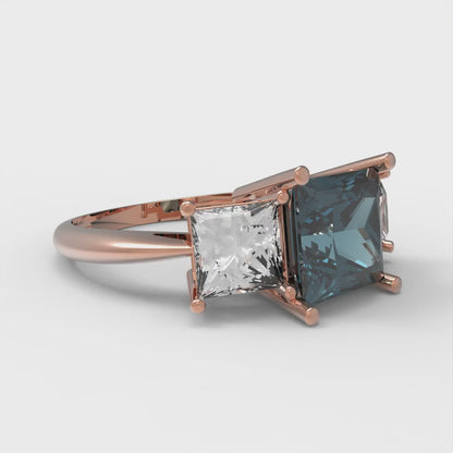 2.5 cttw Natural London Blue Topaz Three-Stone Engagement Ring - Solid Gold (Princess Cut,6.5 mm)