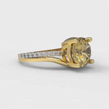 1.71 cttw Zirconia Simulated Yellow Diamond Solitaire with Zirconia Simulated Diamond Accents Engagement Ring - Solid White/Yellow Gold (VVS1, Round Cut,7.5mm)