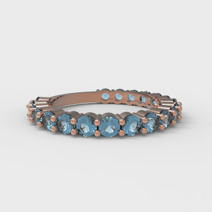 1.2 cttw Natural Swiss Blue Topaz Round Cut Rose Gold Eternity Wedding Band