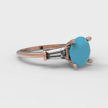 2 cttw Simulated Turquoise Three-Stone Engagement Ring - Solid Gold (Round Cut,7.5mm)