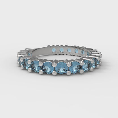 1.26 cttw Natural Swiss Blue Topaz Round Cut White Gold Eternity Wedding Band