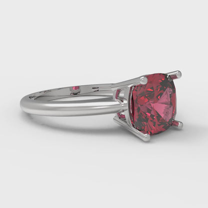 2 cttw Simulated Pink Tourmaline Solitaire  Engagement Ring - Solid White Gold (VVS1, Cushion Cut,7mm)