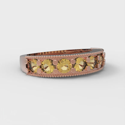 0.81 cttw Natural Citrine Round Cut Rose Gold Eternity Wedding Band