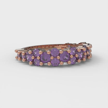 0.98 cttw Natural Amethyst Round Cut Rose Gold Eternity Wedding Band