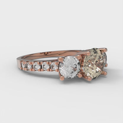 1.97 cttw Natural Morganite Three-Stone Engagement Ring - Solid Gold (Round Cut,6.5mm)