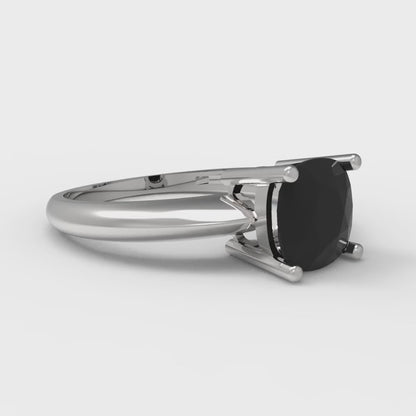 1.5 cttw Natural Onyx Solitaire  Engagement Ring - Solid White Gold (VVS1, Cushion Cut,6.5mm)