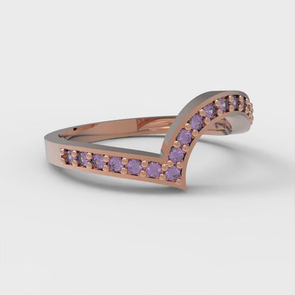 0.165 cttw Natural Amethyst Round Cut Rose Gold Eternity Wedding Band